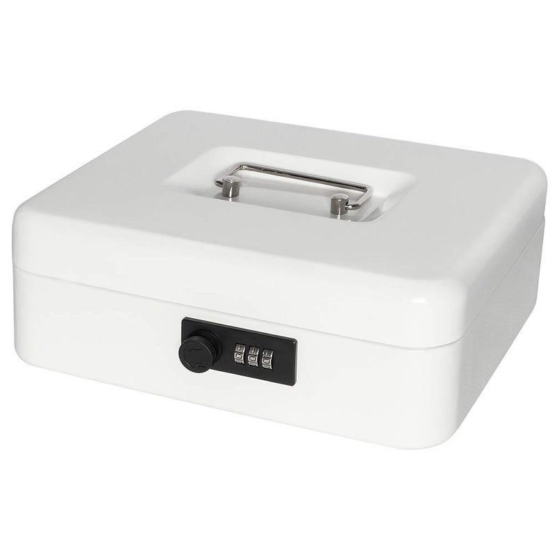 Jssmst Large Cash Box with Combination Lock â€“ Durable Metal Cash Box with Money Tray white(9.8 x 7.9 x 3.5), SM-CB07005L - Image 1